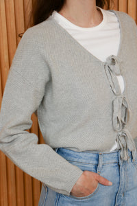 Reversible Bow Merino Cardigan in Grey