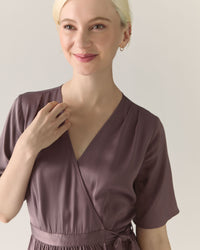 Wrap Satin Dress in Deep Taupe