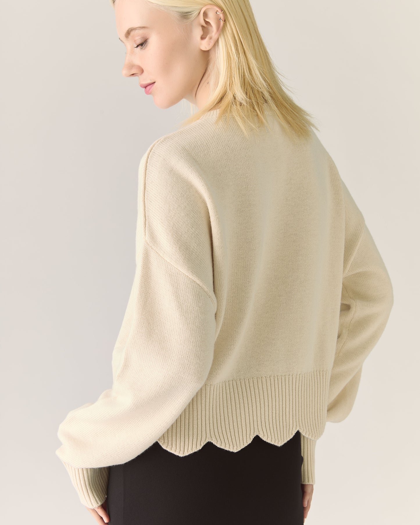 Scalloped Responsible Merino Sweater in Whipped cream