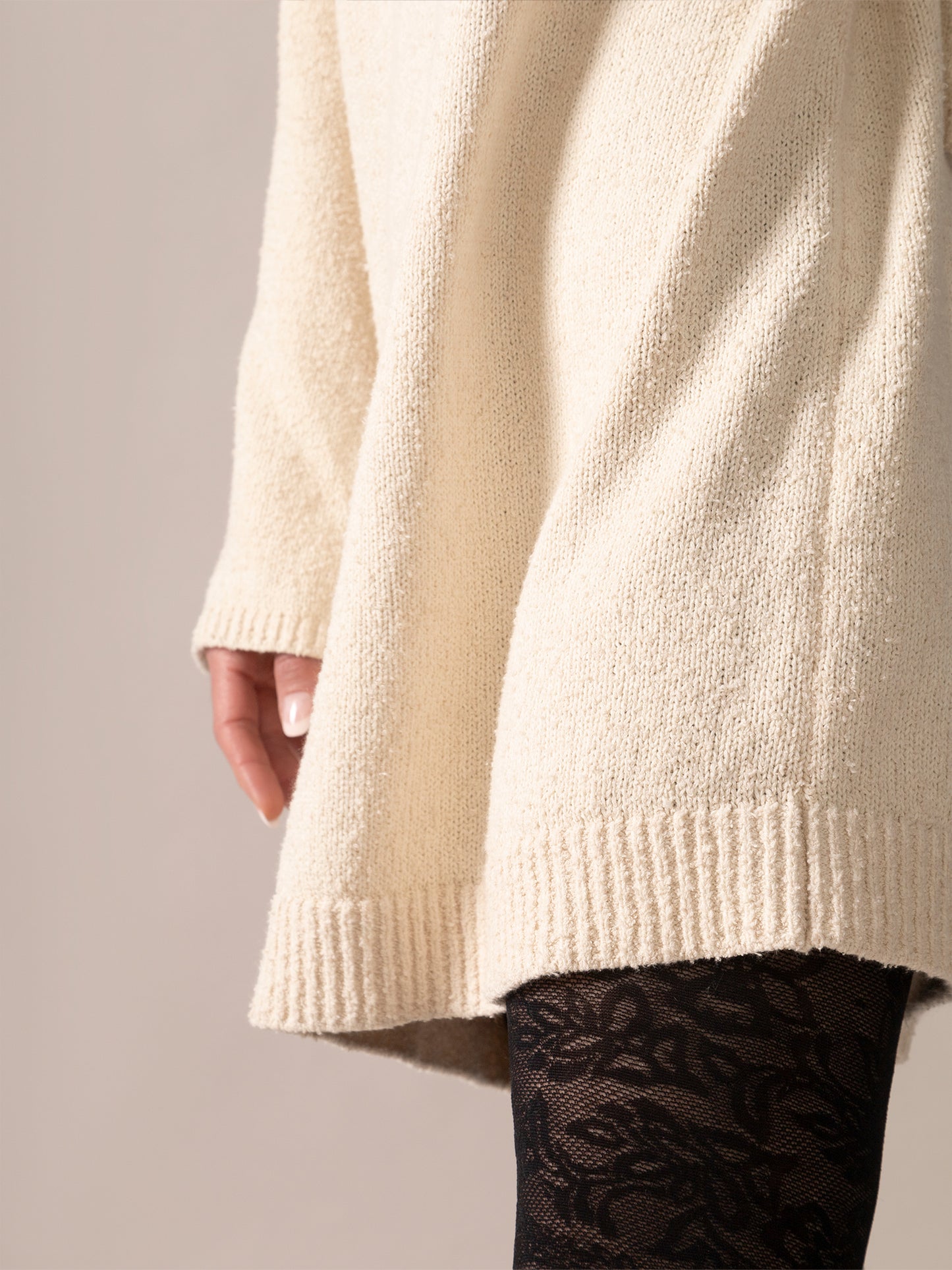 Bouclé Knit Long Sweater in Almond